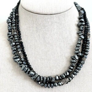 Silpada 925 Sterling Silver Hematite Black Onyx Triple Strand Beaded Necklace